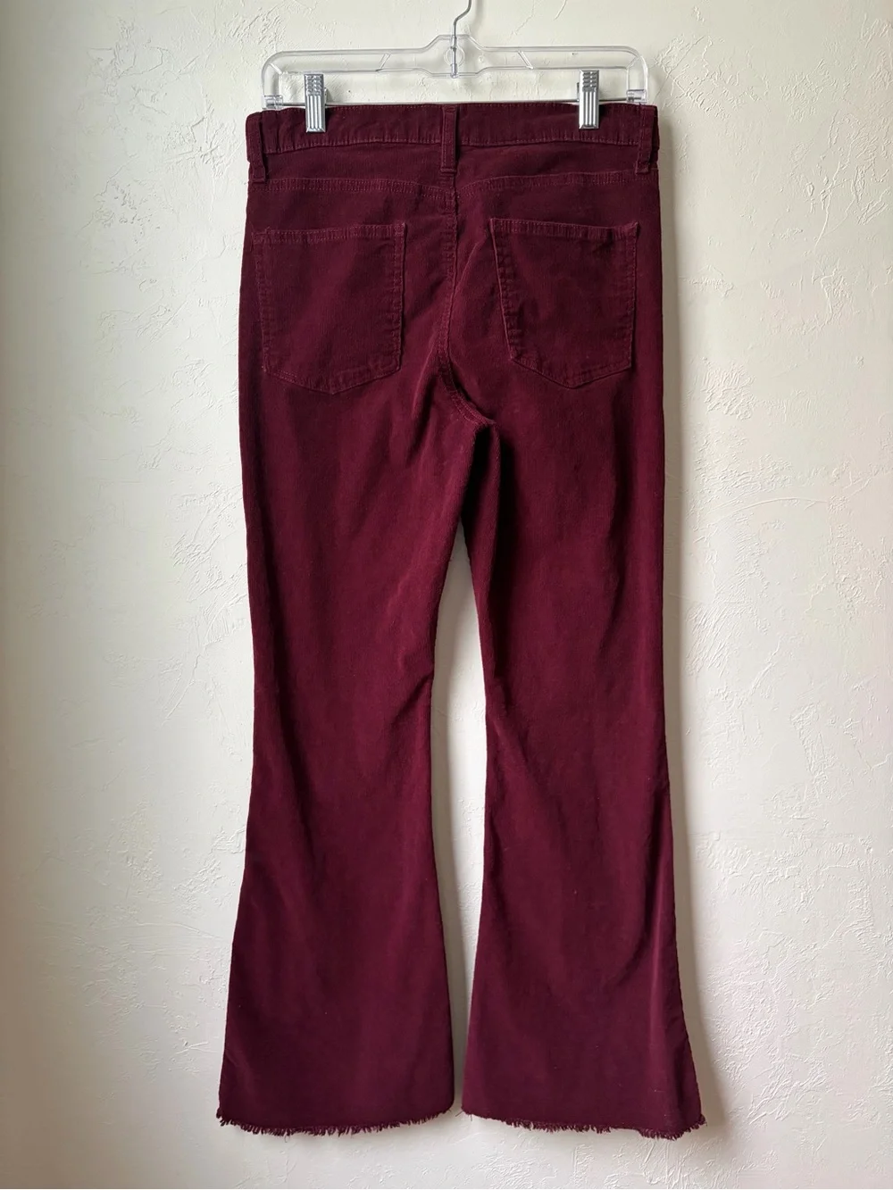 Celebrity Pink Burgundy Corduroy Flare Jeans Raw Hem Stretch Size 9/29